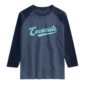 Vintage Coconut Raglan Shirt Retro Throwback Popular Fruit Humor Coconuts Classic TS10 Heather Denim Navy Print Your Wear