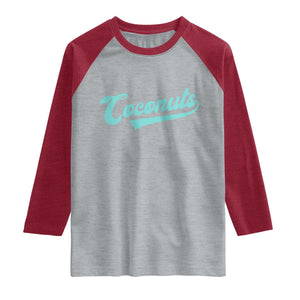 Vintage Coconut Raglan Shirt Retro Throwback Popular Fruit Humor Coconuts Classic TS10 Heather Gray Heather Red Print Your Wear