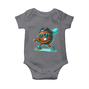 Coconut Baseball Player Baby Onesie Funny Baseball Drip Ice Cream Fruit Humor TS10 Charcoal Print Your Wear