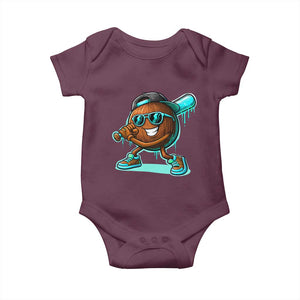 Coconut Baseball Player Baby Onesie Funny Baseball Drip Ice Cream Fruit Humor TS10 Maroon Print Your Wear