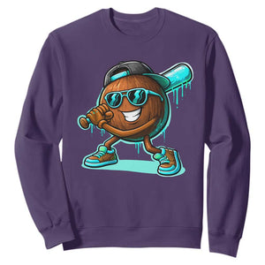 Coconut Baseball Player Sweatshirt Funny Baseball Drip Ice Cream Fruit Humor TS10 Purple Print Your Wear