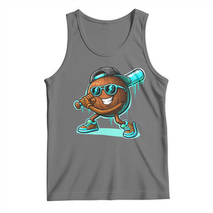 Coconut Baseball Player Tank Top Funny Baseball Drip Ice Cream Fruit Humor TS10 Black Heather Print Your Wear