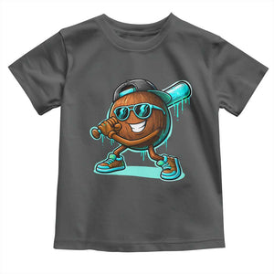 Coconut Baseball Player Toddler T Shirt Funny Baseball Drip Ice Cream Fruit Humor TS10 Dark Heather Print Your Wear