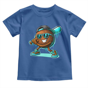 Coconut Baseball Player Toddler T Shirt Funny Baseball Drip Ice Cream Fruit Humor TS10 Royal Blue Print Your Wear