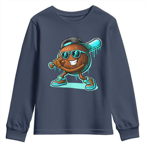 Coconut Baseball Player Youth Sweatshirt Funny Baseball Drip Ice Cream Fruit Humor TS10 Navy Print Your Wear