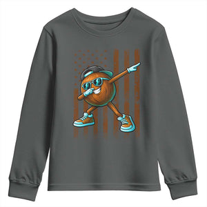 Dabbing Coconut Youth Sweatshirt Retro American Flag Fruit Lover TS10 Dark Heather Print Your Wear