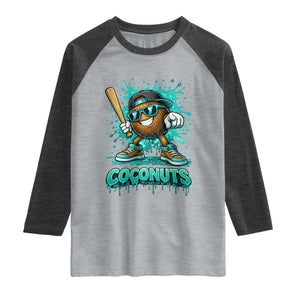 Baseball Coconut Raglan Shirt Funny Graffiti Splatter Sports TS10 Heather Gray Heather Charcoal Print Your Wear