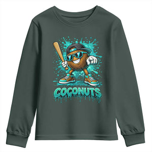 Baseball Coconut Youth Sweatshirt Funny Graffiti Splatter Sports TS10 Dark Forest Green Print Your Wear