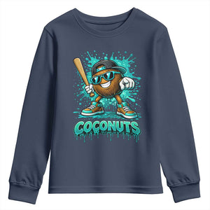 Baseball Coconut Youth Sweatshirt Funny Graffiti Splatter Sports TS10 Navy Print Your Wear