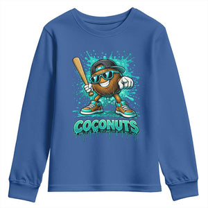 Baseball Coconut Youth Sweatshirt Funny Graffiti Splatter Sports TS10 Royal Blue Print Your Wear