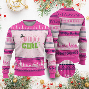 Birthday Girl Ugly Christmas Sweater Witch Pink Green Toddler Baby 1st 2nd 3rd 4th 5th 6th 7th TS10 Hot Pink Print Your Wear