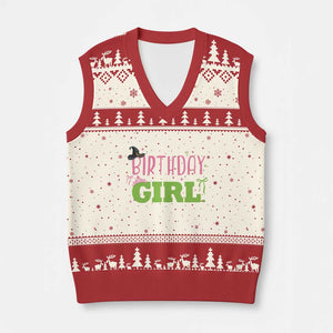 Birthday Girl V-Neck Knit Sweater Vest Witch Pink Green Toddler Baby 1st 2nd 3rd 4th 5th 6th 7th TS10 Beige Red Print Your Wear