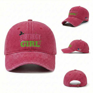 Birthday Girl Washed Cotton Baseball Cap Witch Pink Green Toddler Baby 1st 2nd 3rd 4th 5th 6th 7th