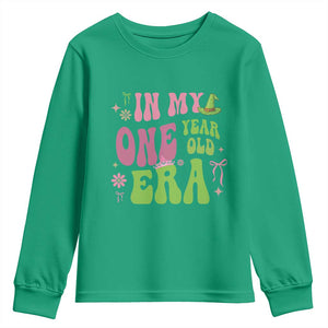 Baby Girl First Birthday Outfit Youth Sweatshirt In My One Year Old Era Witch Pink Green TS10 Irish Green Print Your Wear
