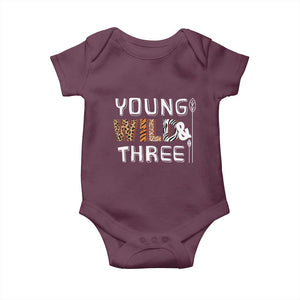 3rd Birthday Baby Onesie Young Wild And Three Safari Zoo Party TS10 Maroon Print Your Wear