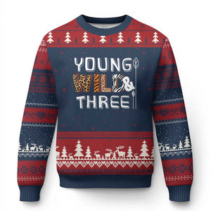3rd Birthday Ugly Christmas Sweater Young Wild And Three Safari Zoo Party TS10 Navy Red Print Your Wear