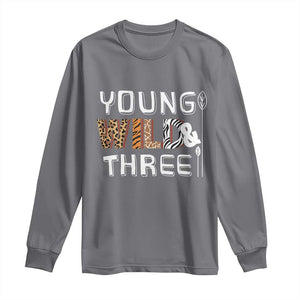 3rd Birthday Long Sleeve Shirt Young Wild And Three Safari Zoo Party TS10 Charcoal Print Your Wear