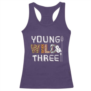 3rd Birthday Racerback Tank Top Young Wild And Three Safari Zoo Party TS10 Purple Print Your Wear