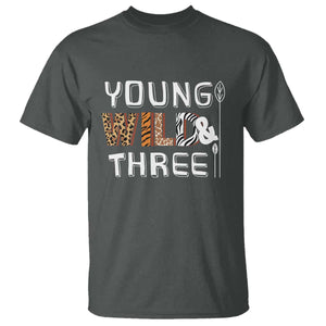 3rd Birthday T Shirt Young Wild And Three Safari Zoo Party TS10 Dark Heather Print Your Wear