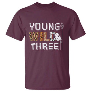 3rd Birthday T Shirt Young Wild And Three Safari Zoo Party TS10 Maroon Print Your Wear