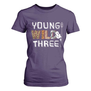 3rd Birthday T Shirt For Women Young Wild And Three Safari Zoo Party TS10 Purple Print Your Wear