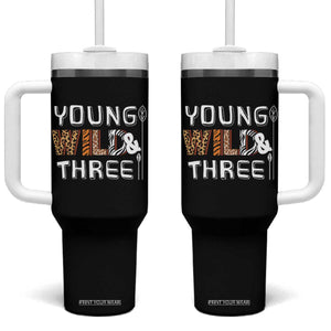 3rd Birthday Tumbler With Handle Young Wild And Three Safari Zoo Party TS10 One Size: 40 oz Black Print Your Wear