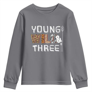 3rd Birthday Youth Sweatshirt Young Wild And Three Safari Zoo Party TS10 Charcoal Print Your Wear