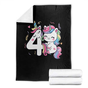Unicorn 4th Birthday Throw Blanket 4 Years Old Birthday Outfit TS10 Black Print Your Wear