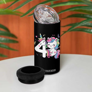 Unicorn 4th Birthday 4 in 1 Can Cooler Tumbler 4 Years Old Birthday Outfit TS10 Print Your Wear