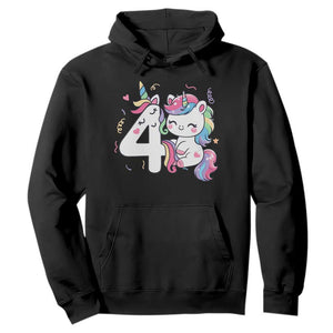 Unicorn 4th Birthday Hoodie 4 Years Old Birthday Outfit TS10 Black Print Your Wear