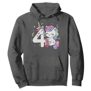 Unicorn 4th Birthday Hoodie 4 Years Old Birthday Outfit TS10 Dark Heather Print Your Wear