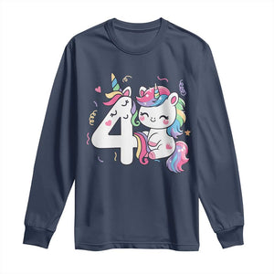 Unicorn 4th Birthday Long Sleeve Shirt 4 Years Old Birthday Outfit TS10 Navy Print Your Wear