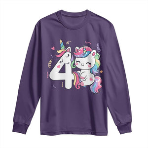 Unicorn 4th Birthday Long Sleeve Shirt 4 Years Old Birthday Outfit TS10 Purple Print Your Wear