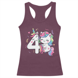 Unicorn 4th Birthday Racerback Tank Top 4 Years Old Birthday Outfit TS10 Maroon Print Your Wear