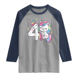 Unicorn 4th Birthday Raglan Shirt 4 Years Old Birthday Outfit TS10 Sport Gray Navy Print Your Wear