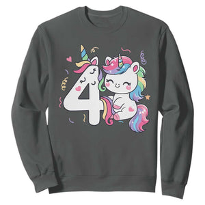 Unicorn 4th Birthday Sweatshirt 4 Years Old Birthday Outfit TS10 Dark Heather Print Your Wear