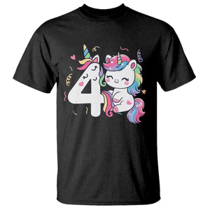 Unicorn 4th Birthday T Shirt 4 Years Old Birthday Outfit TS10 Black Print Your Wear