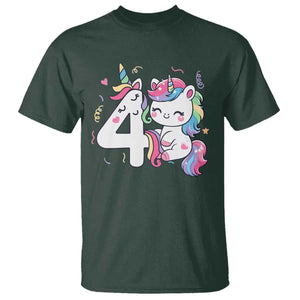 Unicorn 4th Birthday T Shirt 4 Years Old Birthday Outfit TS10 Dark Forest Green Print Your Wear