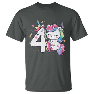 Unicorn 4th Birthday T Shirt 4 Years Old Birthday Outfit TS10 Dark Heather Print Your Wear