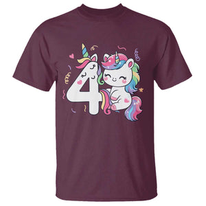 Unicorn 4th Birthday T Shirt 4 Years Old Birthday Outfit TS10 Maroon Print Your Wear