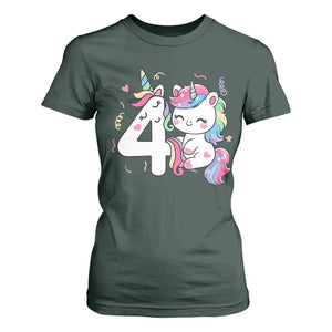 Unicorn 4th Birthday T Shirt For Women 4 Years Old Birthday Outfit TS10 Dark Forest Green Print Your Wear