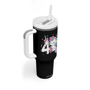 Unicorn 4th Birthday Tumbler With Handle 4 Years Old Birthday Outfit TS10 Print Your Wear