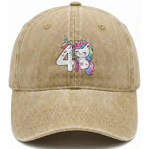 Unicorn 4th Birthday Washed Cotton Baseball Cap 4 Years Old Birthday Outfit