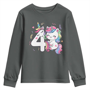 Unicorn 4th Birthday Youth Sweatshirt 4 Years Old Birthday Outfit TS10 Dark Heather Print Your Wear