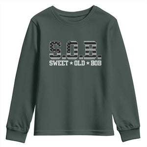 Funny Bob Youth Sweatshirt Fathers Day Dad Sweet Old Bob Retro USA Flag TS10 Dark Forest Green Print Your Wear