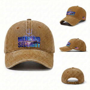 Mermaid Security Washed Cotton Baseball Cap Funny Mermaid Family Squad TS10 Washed Cap Universal Fit Yellow Ochre Print Your Wear