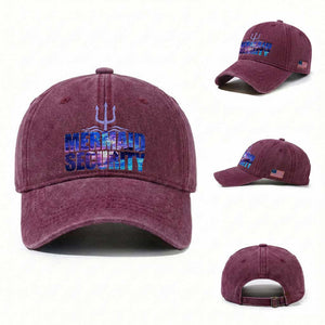 Mermaid Security Washed Cotton Baseball Cap Funny Mermaid Family Squad TS10 Washed Cap Universal Fit Burgundy Print Your Wear