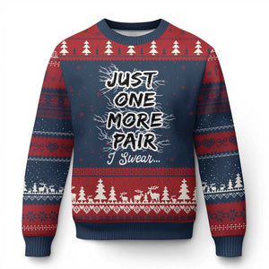 Funny Sneaker Fan Ugly Christmas Sweater Sneakers Collecting Just One More Pair I Swear TS10 Navy Red Print Your Wear
