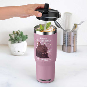 Funny Cat Meme Flip Straw Tumbler I Have Microplastics In My Balls Dank Meme TS10 One Size: 30 oz Light Pink Print Your Wear