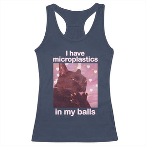 Funny Cat Meme Racerback Tank Top I Have Microplastics In My Balls Dank Meme TS10 Navy Print Your Wear